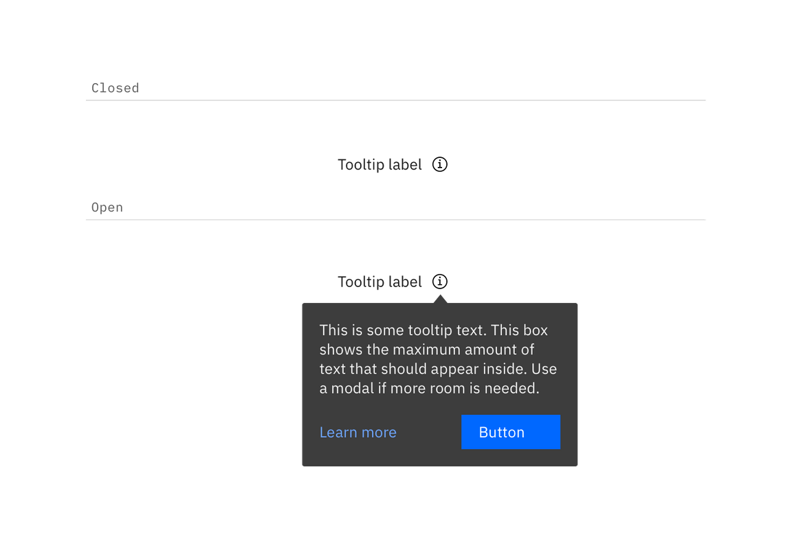 Closed and open states for a tooltip